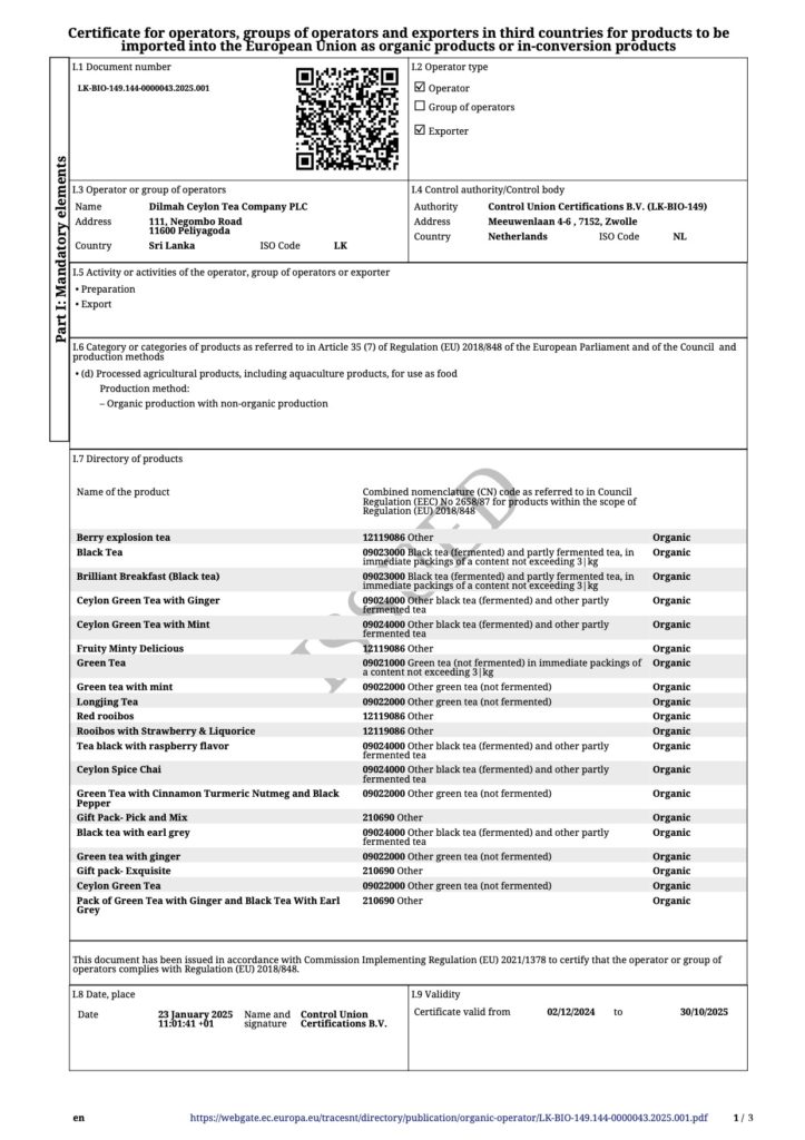 European Union Organic Certificate