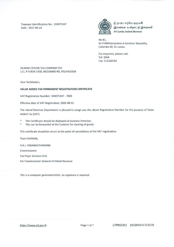 VAT Registration Certificate